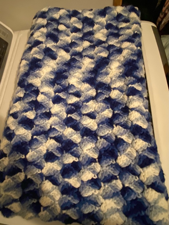 Vintage Other - Vintage Crocheted Afghan Throw Blanket 48 x 60 Gorgeous Blue White Diamond Edge